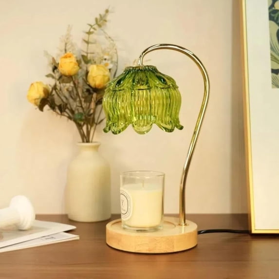 Dimmable Flower Candle Warmer Lamp, Green with Timer & 4Bulbs, Unique Womens Gifts Home Decor for Bedroom
