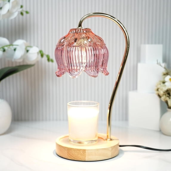 Pink Dimmable Flower Candle Warmer Lamp, with Timer & 4Bulbs, Womens Gifts Mothers Day Birthday, Unique Home Decor for Bedroom Aesthetic