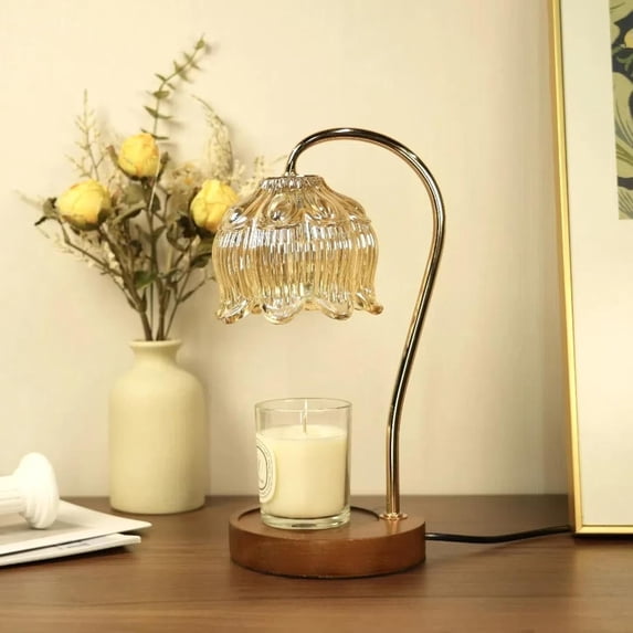HomWamee Dimmable Flower Candle Warmer Lamp, Blue with Timer and 4 Bulbs, for Women Christmas Birthday, Unique Home Decor for Bedroom Living Room Aesthetic