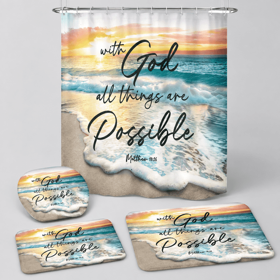 4beach Verse Shower Curtain Set Bathroom With Rugs | 72x72 Sunrise Scripturepirational Waterproof Hd Printed Quick Dry Fabric And