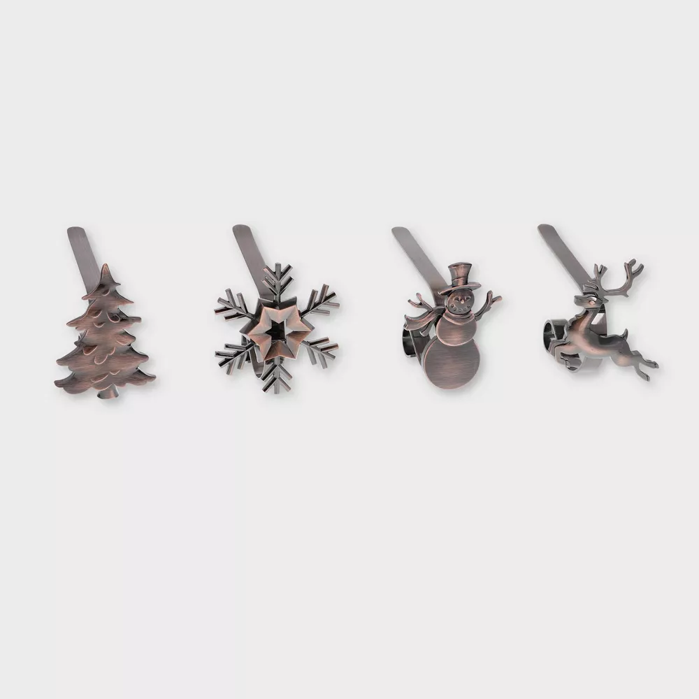 Bronze Christmas Stocking Holders with Festive Icons, 4-Pack