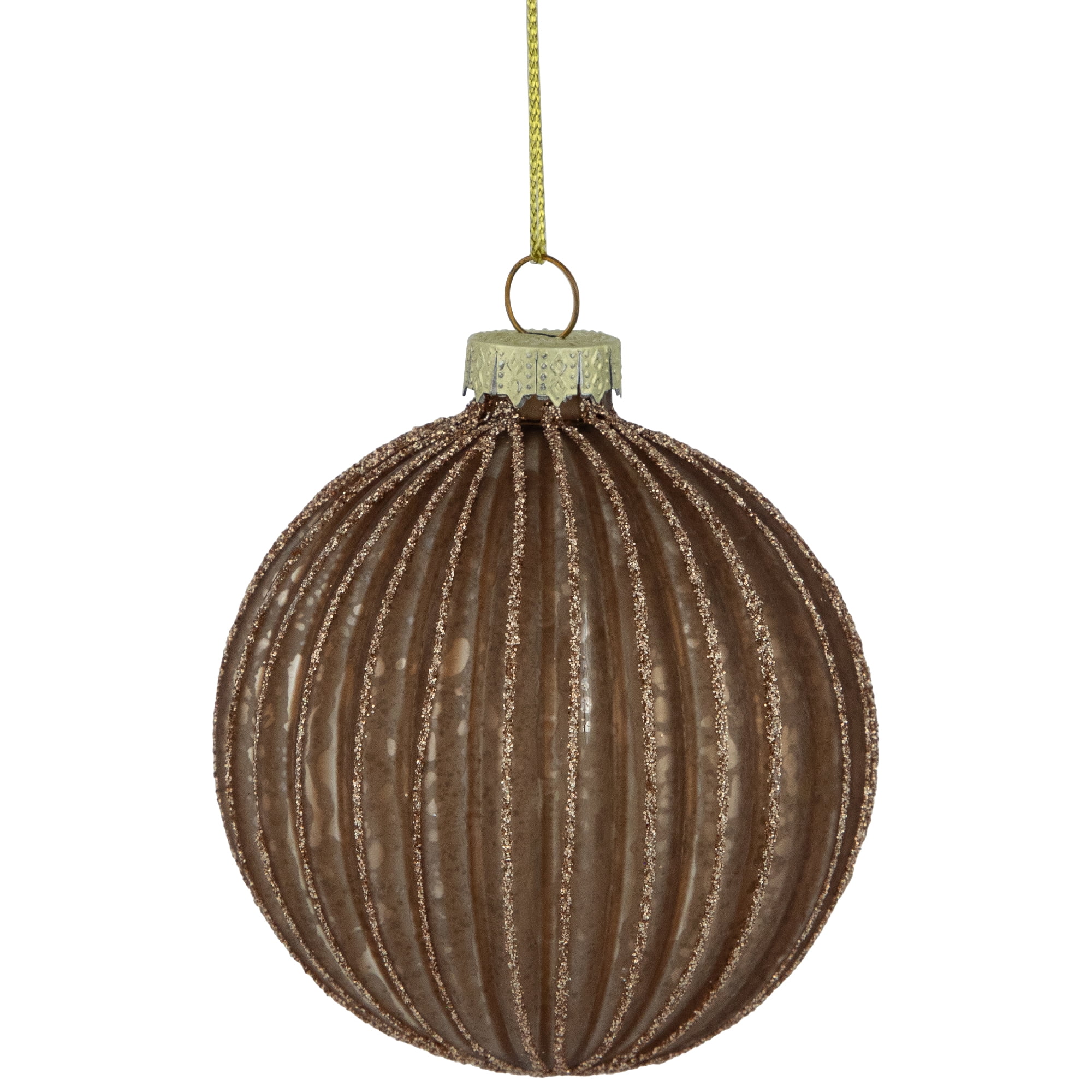 4ct Champagne and Chocolate Glittered Glass Ball Christmas Ornaments 3" (80mm)