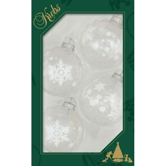 4ct Clear and White Snowflakes Shiny Christmas Ball Ornaments 2.5" (67mm)