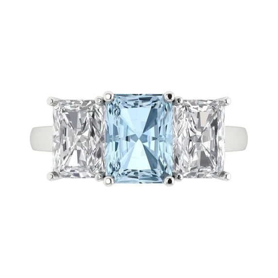 Clara Pucci 14K White Gold 4ct Blue Three-Stone Ring for Women
