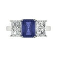 thumbnail image 1 of 4ct Emerald Cut Blue Tanzanite 18k White Gold Engraving Statement Bridal Wedding Three-Stone Designer Ring Size 5.5, 1 of 5