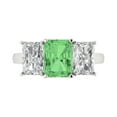 thumbnail image 1 of 4ct Emerald Cut Green Crystal 18k White Gold Engraving Statement Bridal Wedding Three-Stone Designer Ring Size 5, 1 of 5