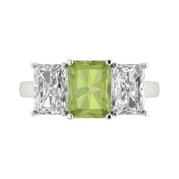 Clara Pucci 14K White Gold 4ct Peridot Three-Stone Ring for Women