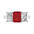 thumbnail image 1 of 4ct Emerald Cut Red Ruby 18k White Gold Engraving Statement Bridal Wedding Three-Stone Designer Ring Size 7, 1 of 5
