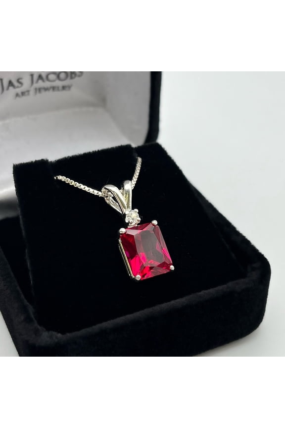 4ct Emerald Cut Ruby Necklace Sterling Silver White Sapphire accent Jewelry Trends and Trending Gemstones July Birthstone