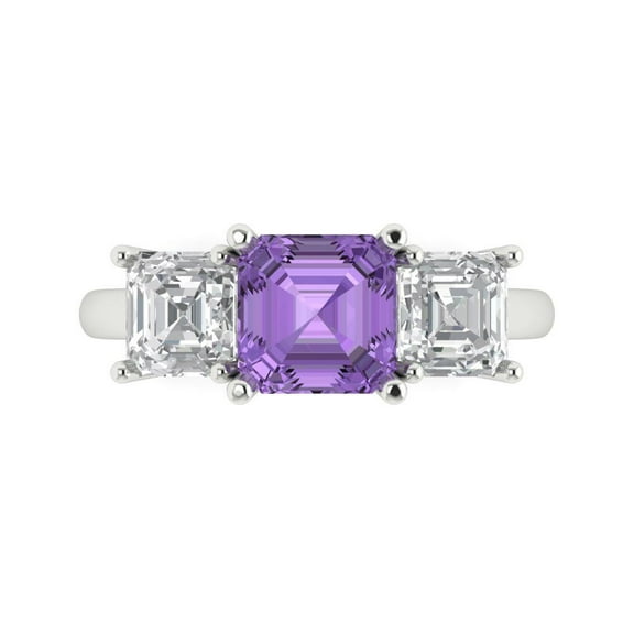 Three-Stone Engagement Ring for Women - 4ct Simulated Alexandrite in 14K White Gold Promise Ring