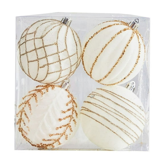 4ct Flocked Velvet Christmas Ornaments - Cream White Xmas Tree Ball Decorations, Luxe Hanging Orbs for Holiday, Wedding & Party Decor