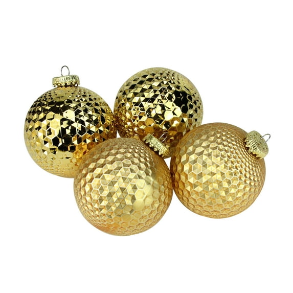 4ct Gold Prism Textured Shatterproof Christmas Ball Ornaments 2.75" (70mm)
