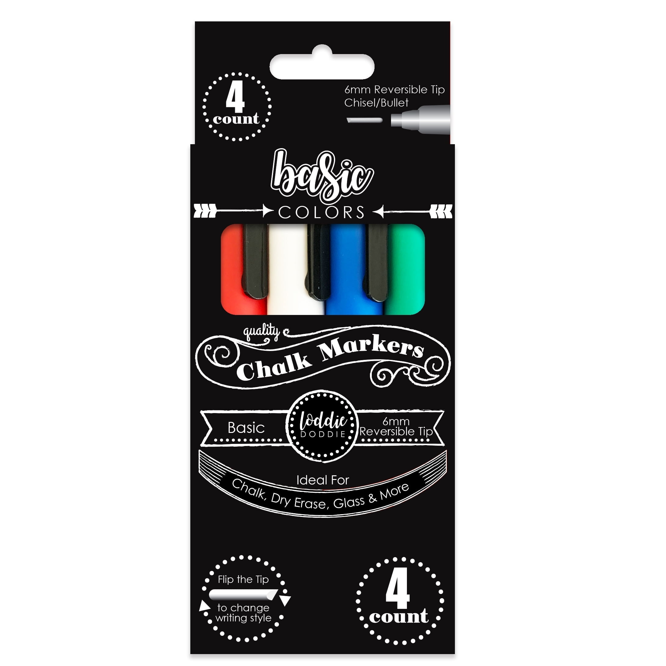 Loddie Doddie 4ct Chalk Markers, Broad Point, Primary Colors, 4 Count, 1 Pack