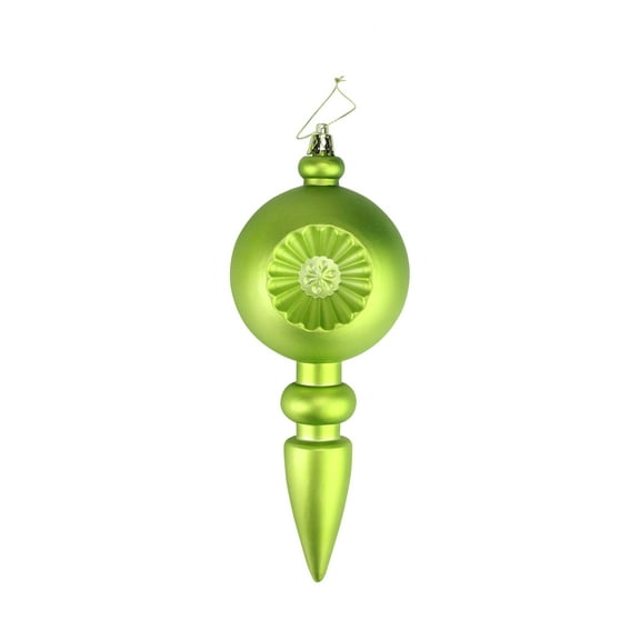 DAK 4ct Matte Green Kiwi Retro Reflector Shatterproof Christmas Finial Ornaments 7.5"