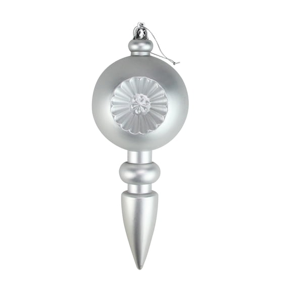 DAK 4ct Matte Silver Retro Reflector Shatterproof Christmas Finial Ornaments 7.5"