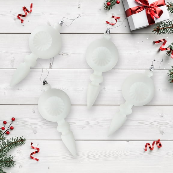 DAK 4ct White Retro Reflector Shatterproof Matte Christmas Finial Ornaments 7.5"