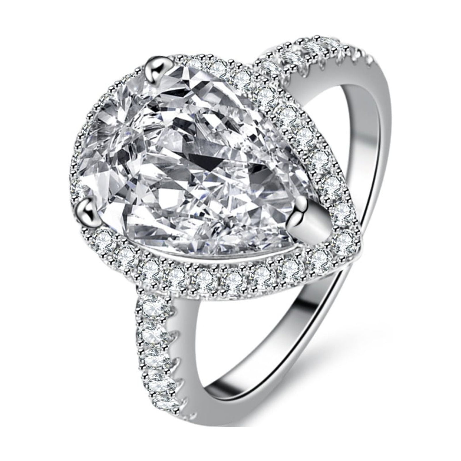 4ct Moissanite Rings Pear Cut D Color VVS1 Clarity S925 Sterling Silver Diamond Rings for Women Moissanite Engagement Rings with Certificate