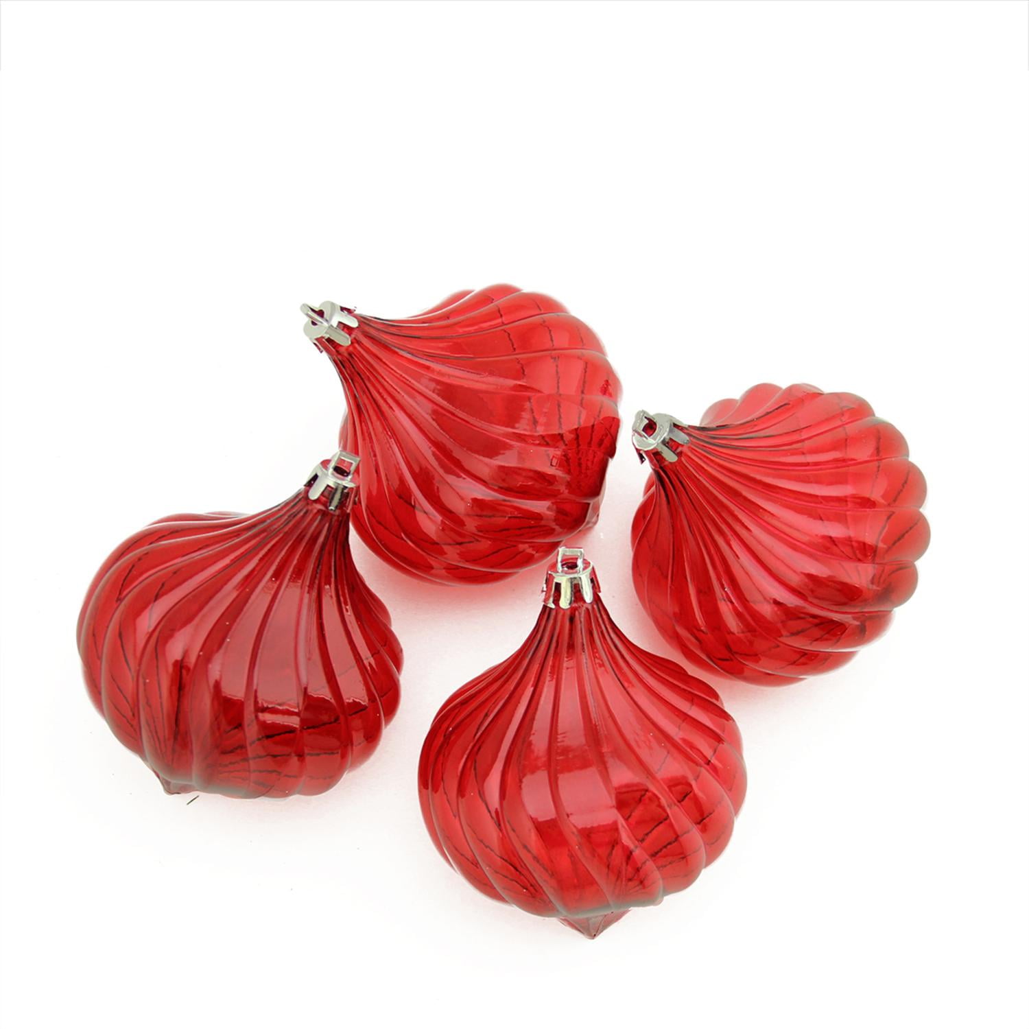4ct Red Hot Transparent Onion Drop Shatterproof Christmas Ornaments 4.5"