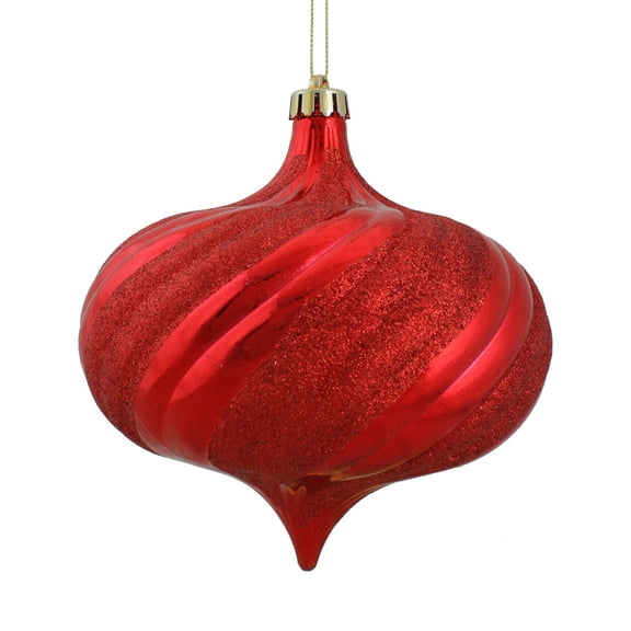 4ct Shiny Red Hot Glitter Swirl Shatterproof Onion Christmas Ornaments 5.75"