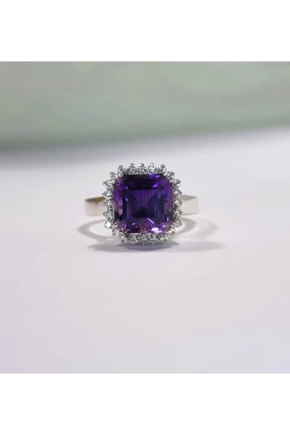 Square Amethyst Ring, Sterling Silver