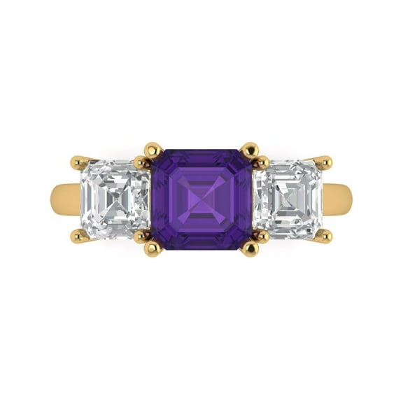 Three-Stone Engagement Ring for Women - 4ct Natural Amethyst in 18K Yellow Gold Promise Ring