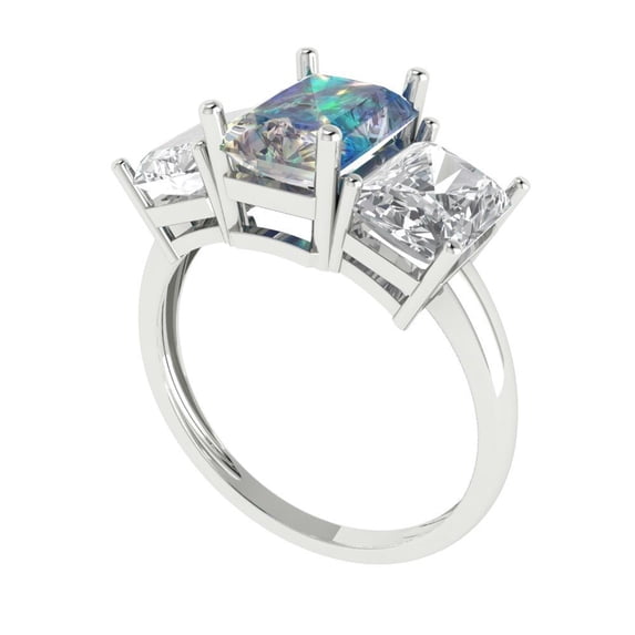 4ct emerald cut blue moissanite 14k white gold 3 stone Bridal Wedding Engagement Promise Anniversary Ring for Women size 11