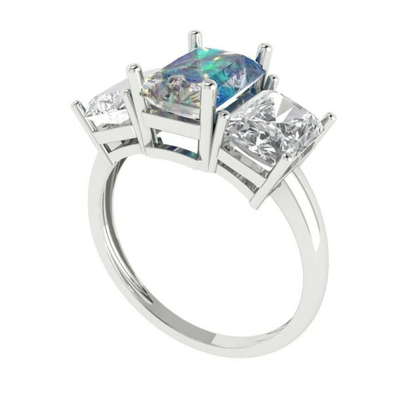 4ct emerald cut blue moissanite 18k white gold 3 stone Bridal Wedding Engagement Promise Anniversary Ring for Women size 8.25