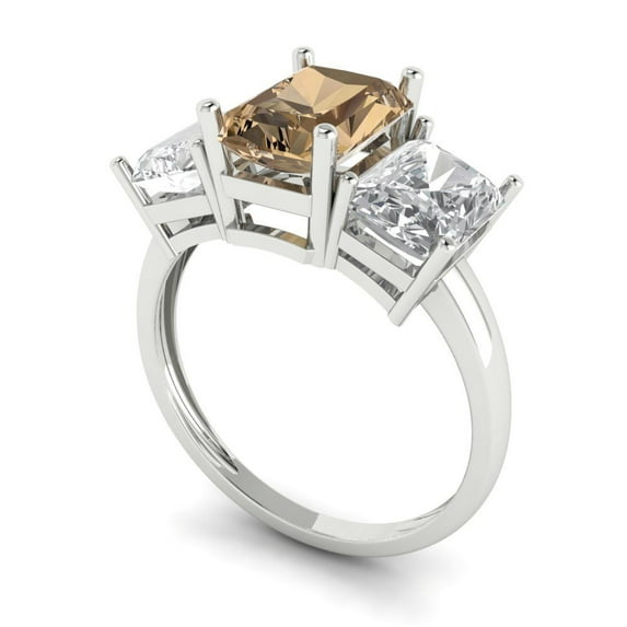 4ct emerald cut champagne Zircon 14k white gold 3 stone Bridal Wedding Engagement Promise Anniversary Ring for Women size 9.25