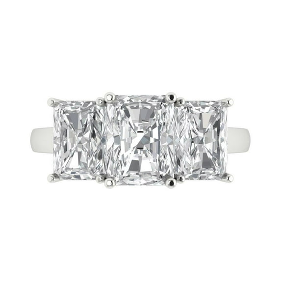 Clara Pucci 14K White Gold Solid Gold Moissanite Three-Stone Anniversary Ring for Women - 4 cttw Emerald Cut