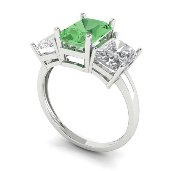 4ct emerald cut green Zircon 14k white gold 3 stone Bridal Wedding Engagement Promise Anniversary Ring for Women size 9.25