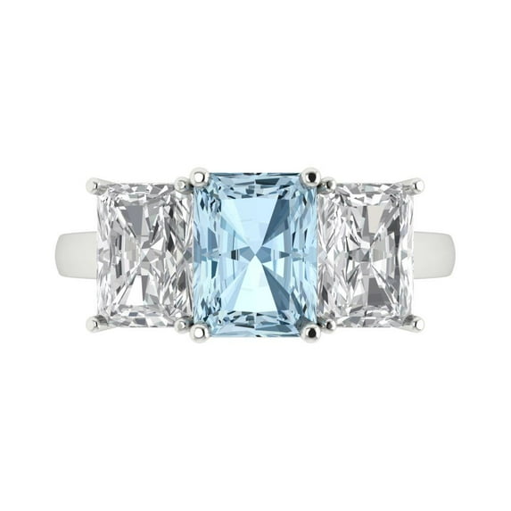 Three-Stone Engagement Ring for Women - 4ct Natural Sky Blue Topaz in 14K White Gold Promise Ring