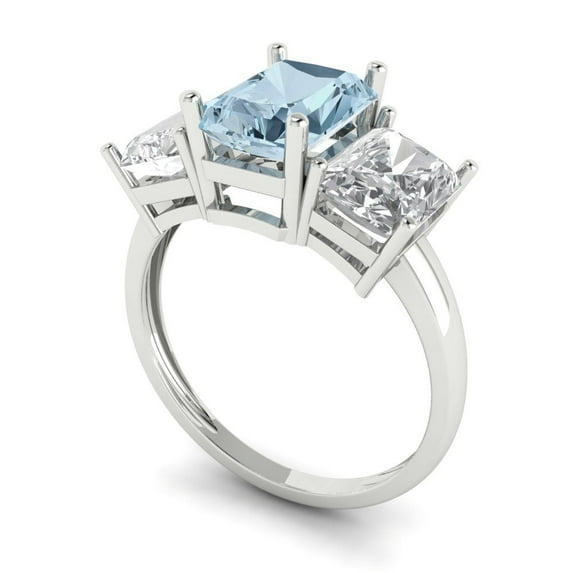 4ct emerald cut natural sky blue topaz 18k white gold 3 stone Bridal Wedding Engagement Promise Anniversary Ring for Women size 7.25