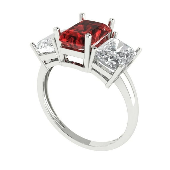 4ct emerald cut red natural garnet 18k white gold 3 stoneBridal Wedding Engagement Promise Anniversary Ring for Women size 10.25