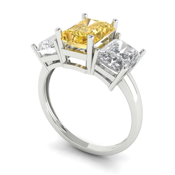 4ct emerald cut yellow natural citrine 14k white gold 3 stoneBridal Wedding Engagement Promise Anniversary Ring for Women size 8.25
