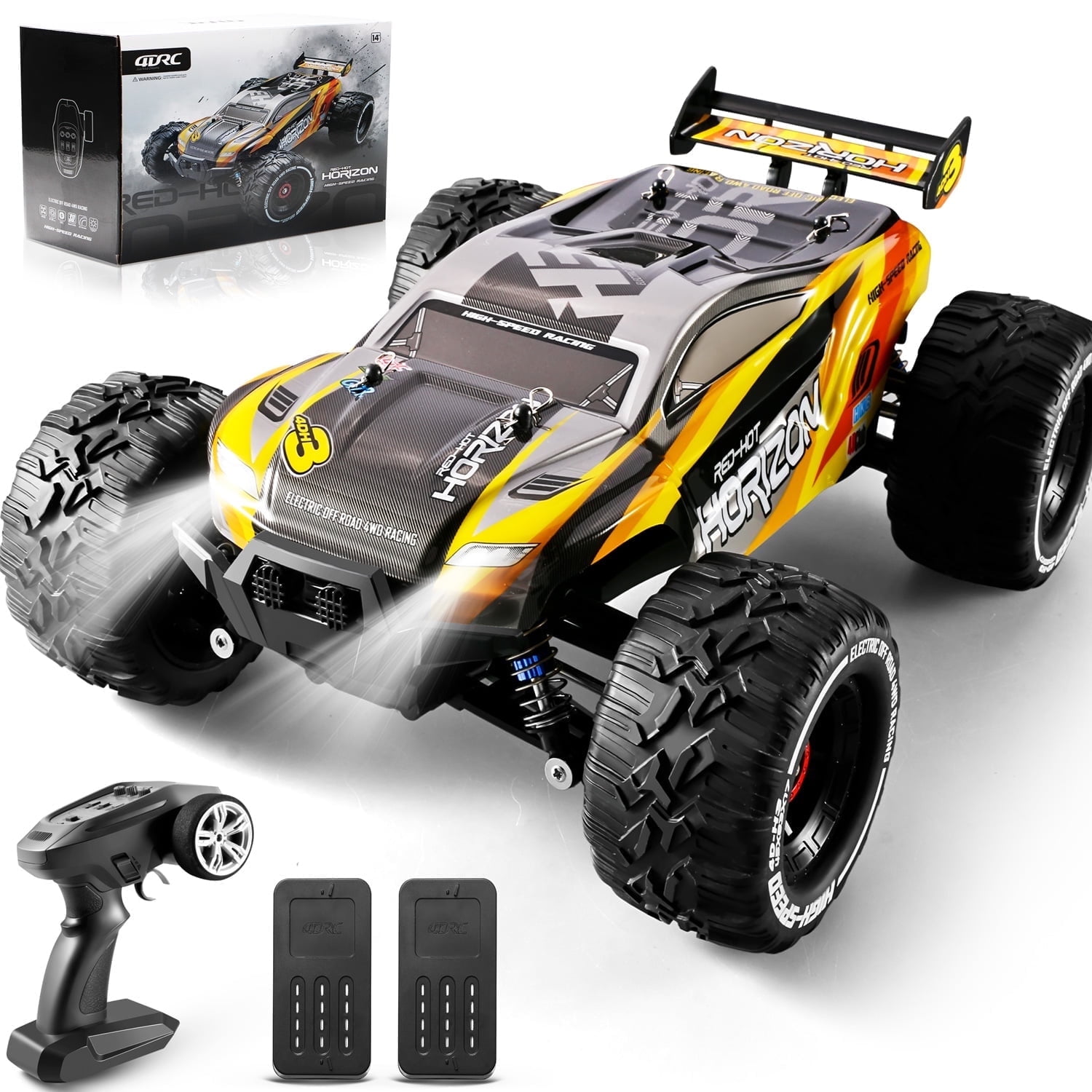4drc 1:16 Large Scale RC Car 4WD 60KM/H High Speed Remote Control Car with Lights for Kids Adults,off-Road Monster Crawler Truck Toy for Boys with 2 Batteries