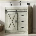 thumbnail image 1 of 4ever2buy Farmhouse Bathroom Vanity, Vanity with Ceramic Sink, Bathroom Vanity Cabinet with 2 Drawers & Sliding Barn Door, Small Bath Storage Vanity Sink Set with Metal Handles, Grey, 1 of 6