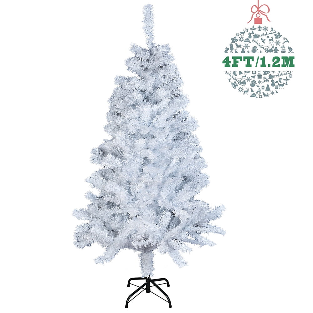 4ft/5ft/6ft/7ft White Christmas Tree With Blue LED Lights Bushy Pine