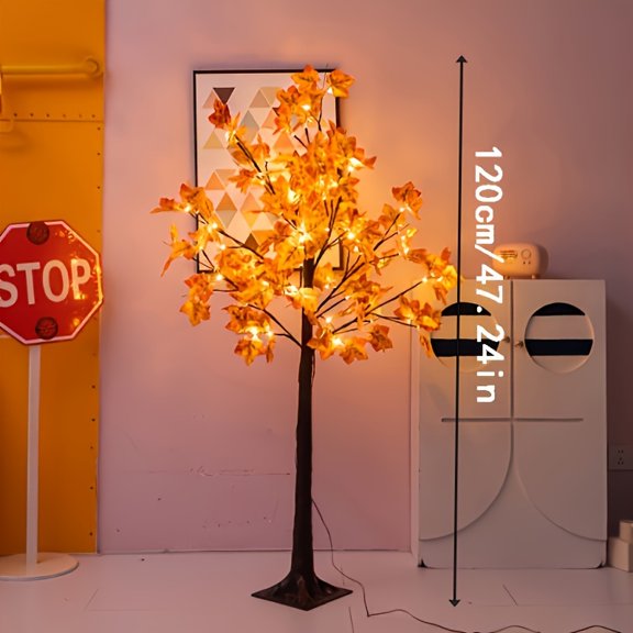 4ft/ 5ft/ 6ft Lighted LED Maple Tree, Artificial Floor Lamp Tree for Home Festival Party Birthday Holidays Wedding Fall Four Seasons General Occasions Decoration