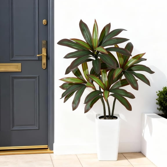 4ft/5ft/6ft Real Touch Artificial Dracaena Tree with Multi-Tonal Trunks, White Tall Planter and Decorative Stones, Maintenance-Free Lifelike Faux Plant for Home, Office, Living Room