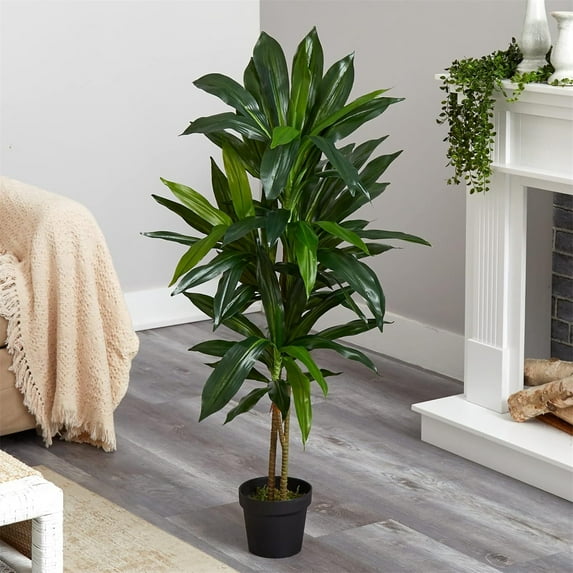 4ft,5ft Artificial Dracaena Plant, Decorative Fake Tree in Pot with Trunks and Realistic Leaves for House Bedroom Office Garden Store Decoration