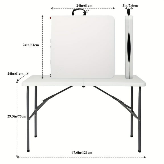 4ft/6ft Folding Table, Heavy Duty Folding Table W/1.5" Thick Tabletop, Portable Outdoor Folding Table W/Carrying Handle for Camping Picnic Parties/Indoor Events, White