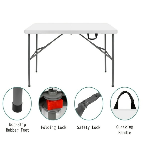 4ft/6ft Folding Table, Rectangle Table for Work, Picnics, Camping, Weddings, Parties with Carrying Handle, Party Tables