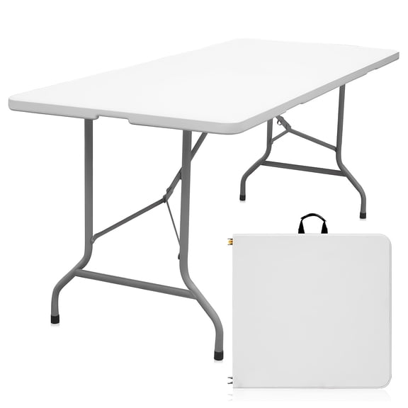 4ft/6ft White Heavy-Duty Folding Table, Portable Plastic Folding Office Table with Handle for Easy Storage, Table for Camping, Picnics, Working Meeting Parties, Outdoor & Indoor Events Use