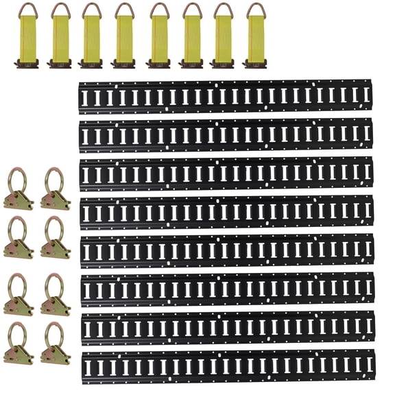 4ft(8 Pack) E Track Tie-Down Rail Kit,Indoor E Track  for Garages, Vans, Trailers, Motorcycle Tie Downs, ATV Mountings, with O-Ring Anchors and Rope Tie Offs