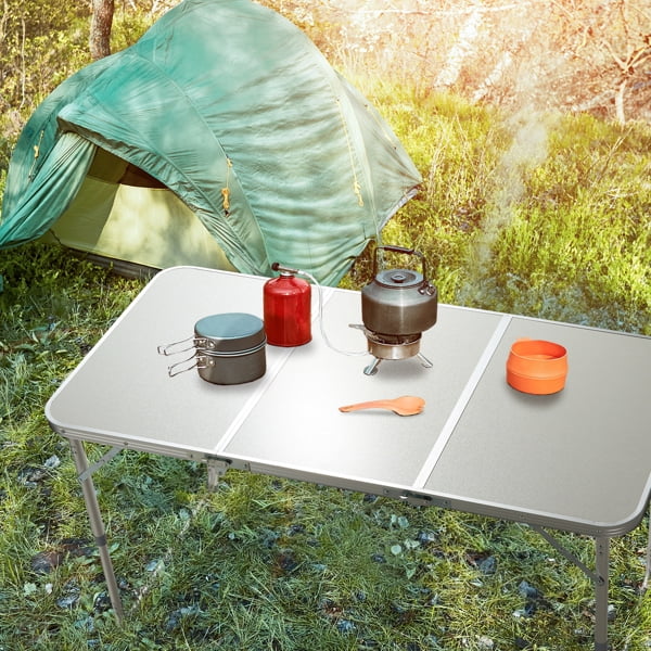 4ft Aluminum Camping Folding Table - Adjustable Height, 3-Fold Design, Portable Picnic Table for Outdoor, Beach, Party & Indoor Use