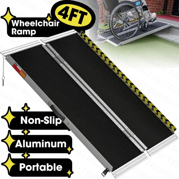 4ft Aluminum Wheelchair Ramp, 600 lbs Capacity Portable Threshold Ramp with Non-Slip Surface & Safety Side Baffles, Rust-Resistant Folding Ramp for Home Steps, Garage & Vehicle Access