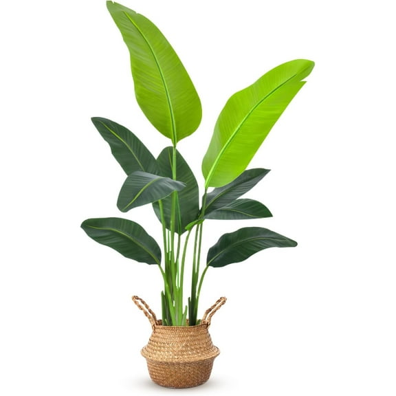 4ft Artificial Bird of Paradise Plant,Faux Banana Leaf Plant with 9 Trunks and Woven Basket,Simulation Plants for Indoor Outdoor Office Living Room Modern Decoration Housewarming Gift