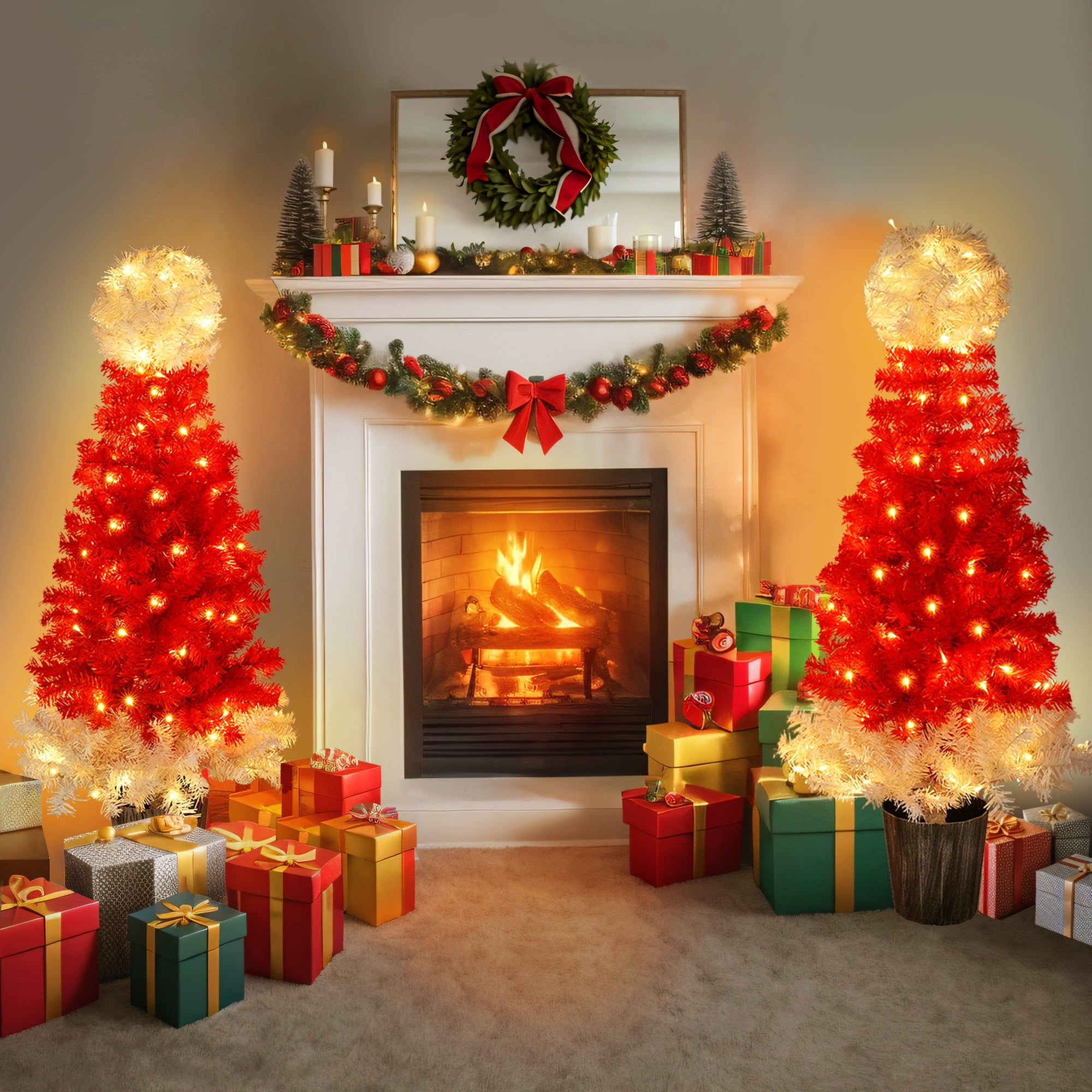 4ft Red and White PVC Christmas Hat Style Tree with Lights