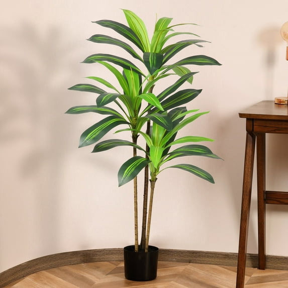4ft Artificial Dracaena Tree, Tall Fake Plants Artificial Dracaena Tree for Indoor, Faux Trees for Office Home Living Room Floor Patio Greening Porch Decor