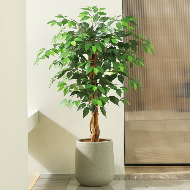 2 Pack Large 4ft Artificial Ficus Tree with Natural Wood Trunk, Silk